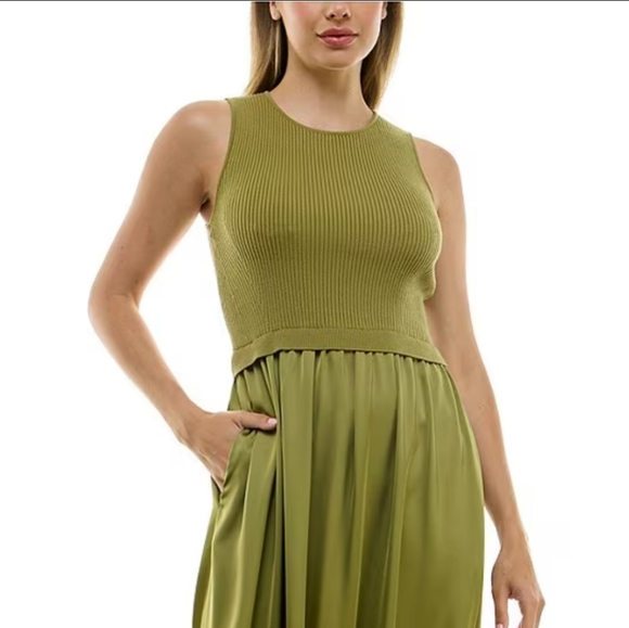 NWT Taylor Mix Media Knit Bodice, Satin Skirt Maxi Dress - Picture 4 of 4